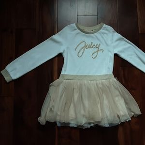 JUICY COUTURE OFF WHITE VELVET AND GOLD TULLE DRESS 6X